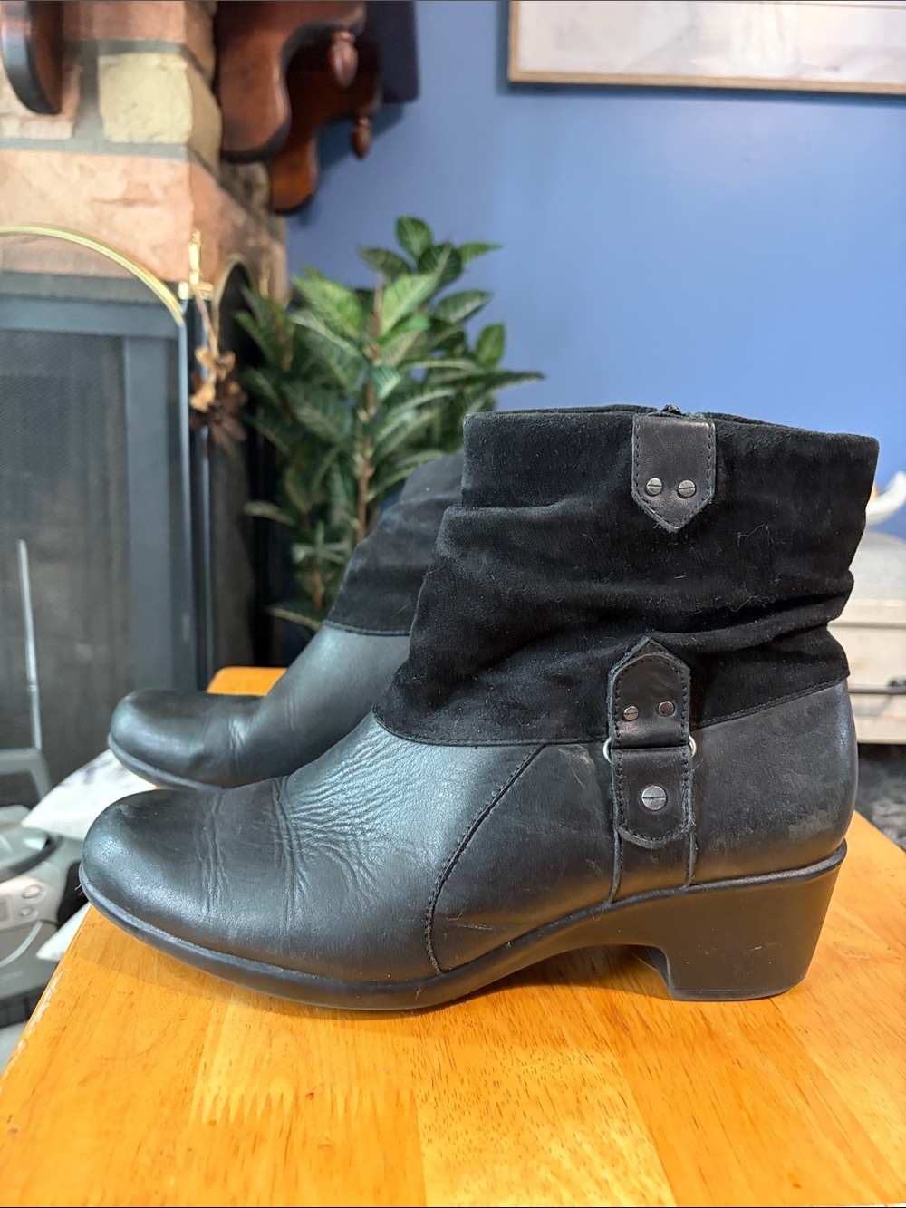 Clarks Black Leather and Suede Ankle Boots